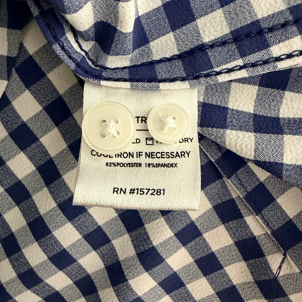 Mizzen+Main Leeward Dress Shirt‎ Trim Mens L Navy Blue Gingham Stretch No Tuck - Picture 6 of 8